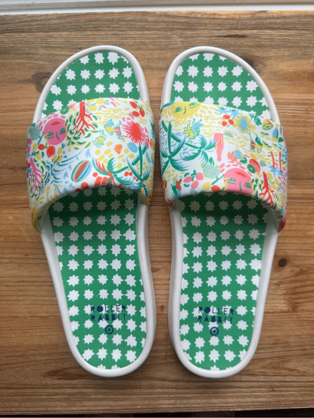 NWOT Women’s Roller Rabbit X Pink and Green Slides 12